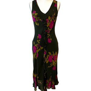 Diane Von Furstenberg Olive Green Floral Silk Dress - Size 8
